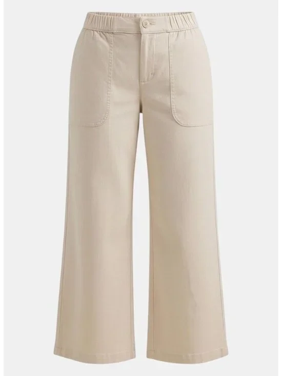 Lee Ultra Lux Womens 16 Comfort Pants Wide Leg Crop Capri High Rise Greige NEW - Picture 2 of 8